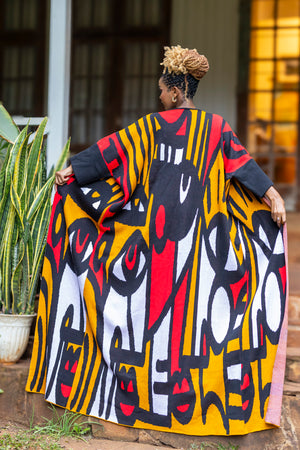 Maple Tribal Print Kimono - Black