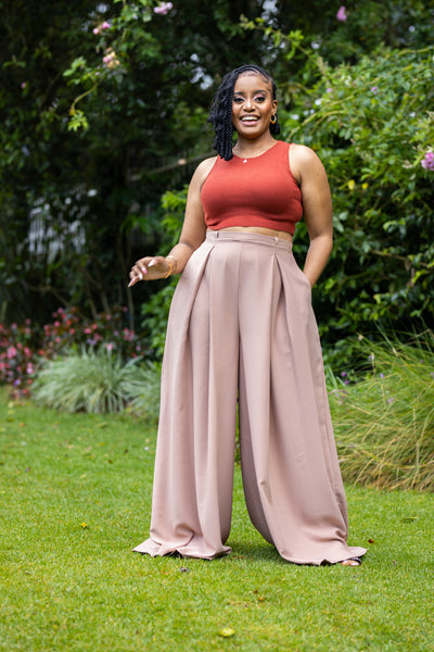 Tulips Palazzo Pants - Light Beige