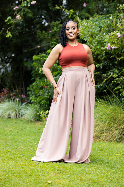 Tulips Palazzo Pants - Light Beige