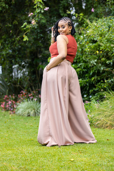 Tulips Palazzo Pants - Light Beige