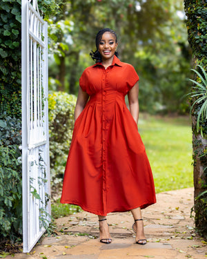Iris Midi Shirt Dress - Rust