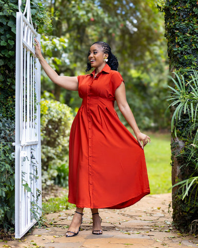 Iris Midi Shirt Dress - Rust