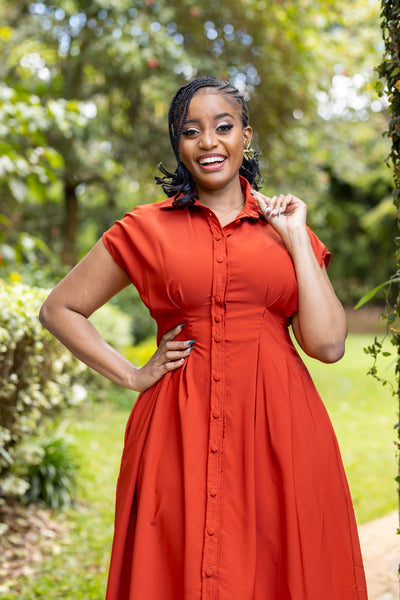 Iris Midi Shirt Dress - Rust