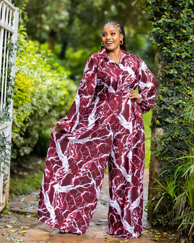 Lela Two-Piece Set - Burgundy & White