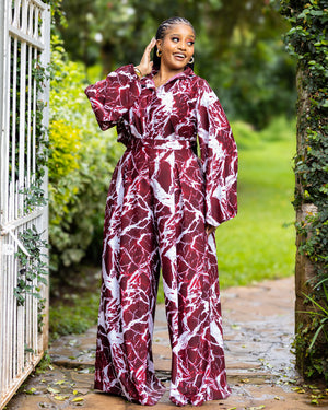 Lela Two-Piece Set - Burgundy & White