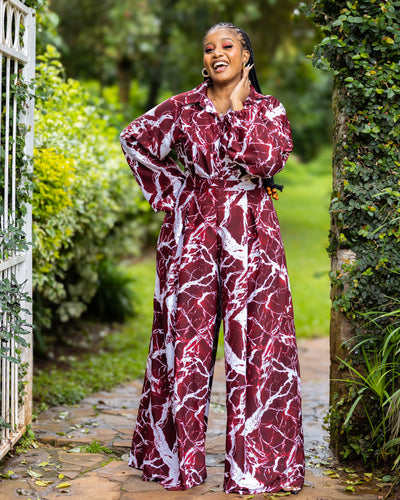 Lela Two-Piece Set - Burgundy & White