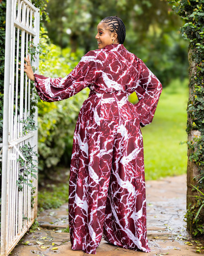 Lela Two-Piece Set - Burgundy & White