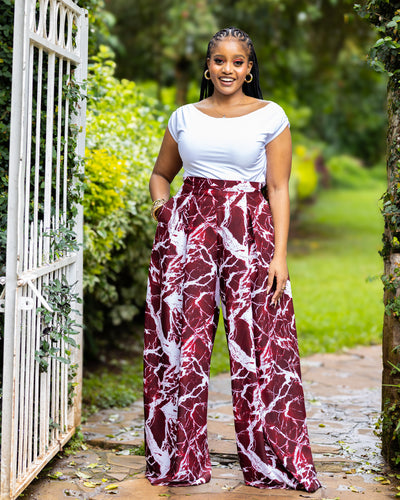 Lela Palazzo Pants - Maroon & White