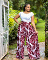 Lela Palazzo Pants - Maroon & White
