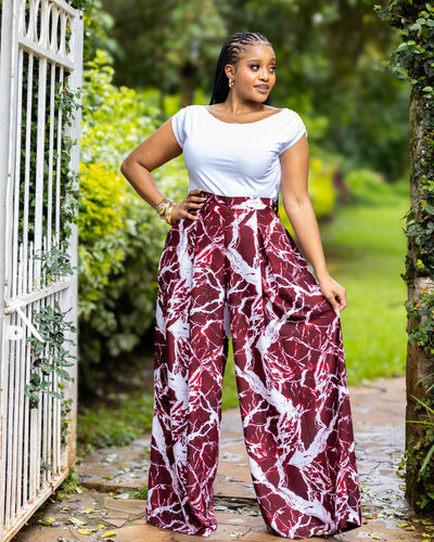 Lela Palazzo Pants - Maroon & White