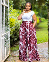 Lela Palazzo Pants - Maroon & White