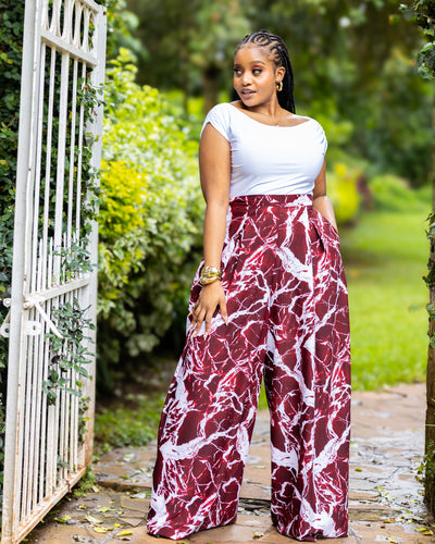 Lela Palazzo Pants - Maroon & White