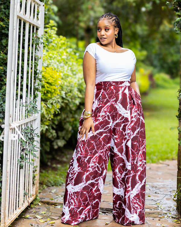 Lela Palazzo Pants - Maroon & White