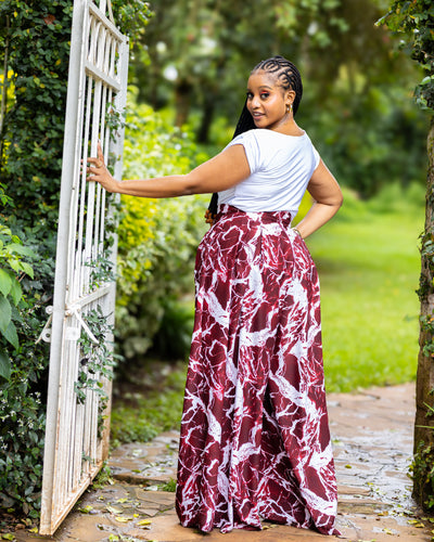 Lela Palazzo Pants - Maroon & White