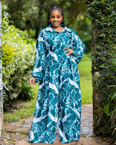 Lela Two-Piece Set - Green & White Set