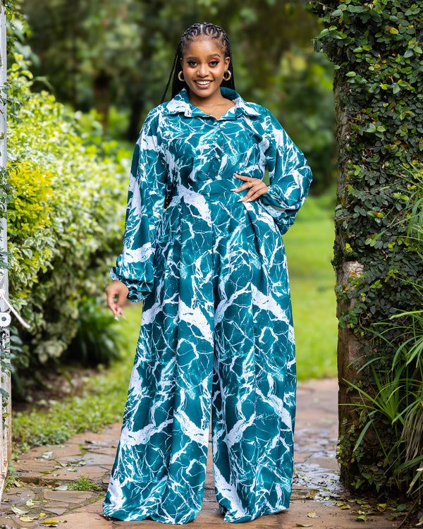 Lela Two-Piece Set - Green & White Set