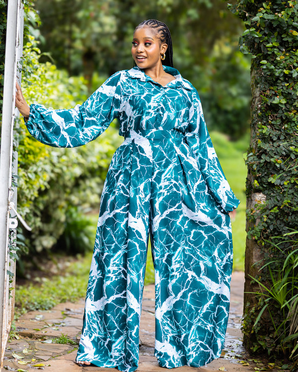 Lela Two-Piece Set - Green & White Set