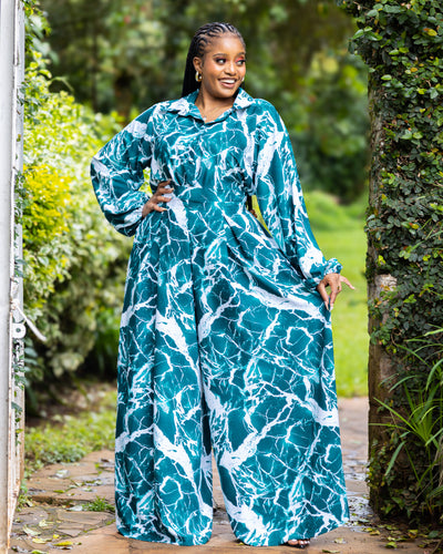 Lela Two-Piece Set - Green & White Set