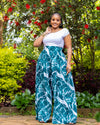 Lela Palazzo Pants - Green & White