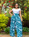 Lela Palazzo Pants - Green & White