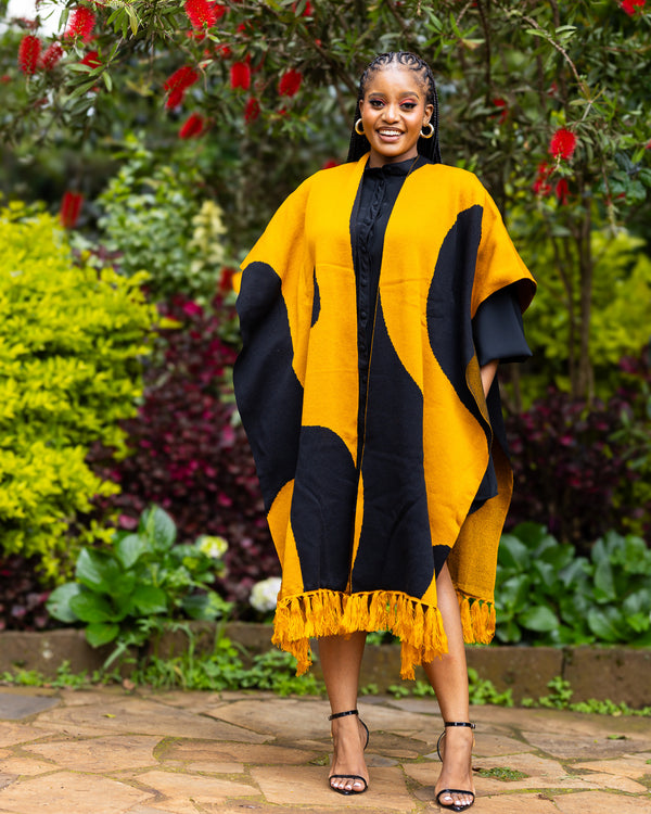 Adila Shawl - Mustard & Black