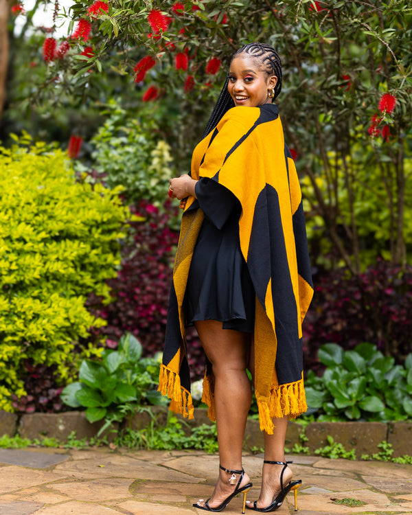 Adila Shawl - Mustard & Black