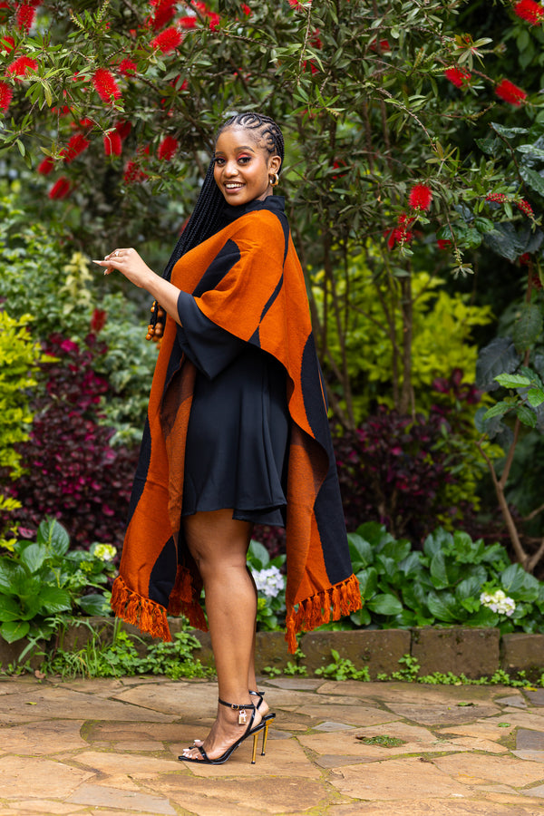 Adila Shawl - Rust & Black