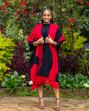 Adila Shawl - Red & Black