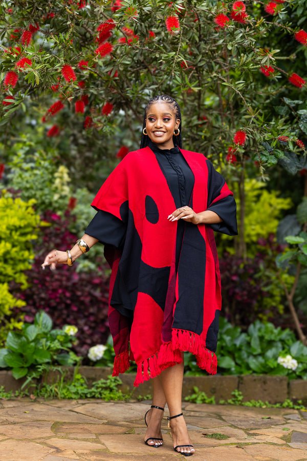 Adila Shawl - Red & Black
