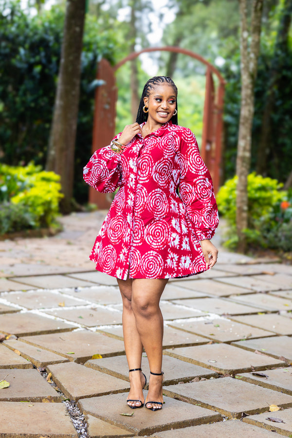 Zahara Shift Dress - Red & White print