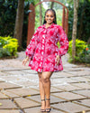 Zahara Shift Dress - Red & White print