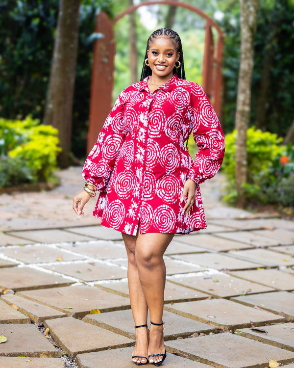 Zahara Shift Dress - Red & White print