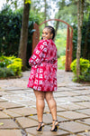 Zahara Shift Dress - Red & White print