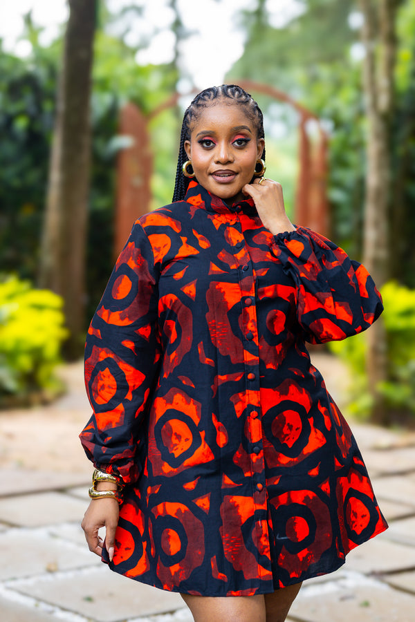 Zahara Shift Dress - Red & Black Print