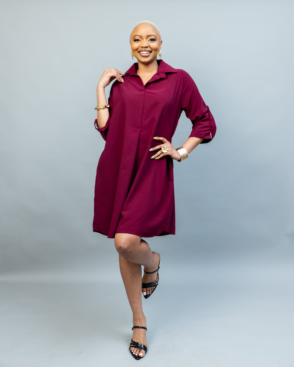 Pearl Shift Dress - Burgundy