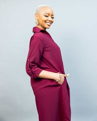 Pearl Shift Dress - Burgundy
