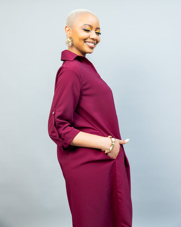 Pearl Shift Dress - Burgundy