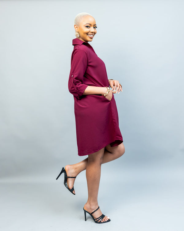 Pearl Shift Dress - Burgundy