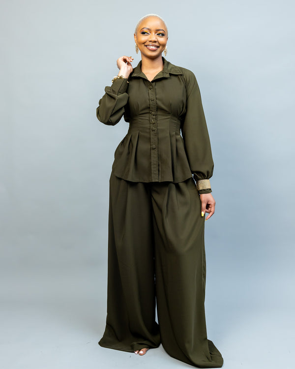 Oak Palazzo Set - Olive Green