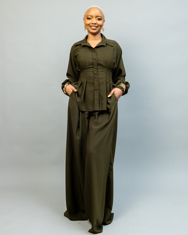Oak Palazzo Set - Olive Green