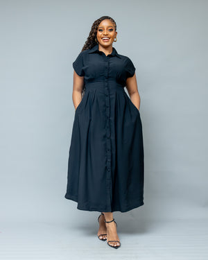Iris Midi Shirt Dress - Black