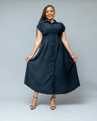 Iris Midi Shirt Dress - Black