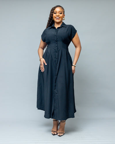 Iris Midi Shirt Dress - Black