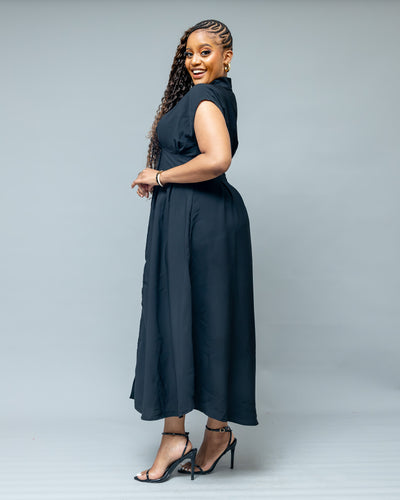 Iris Midi Shirt Dress - Black