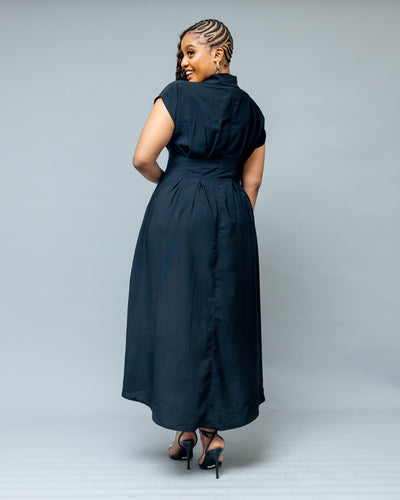 Iris Midi Shirt Dress - Black
