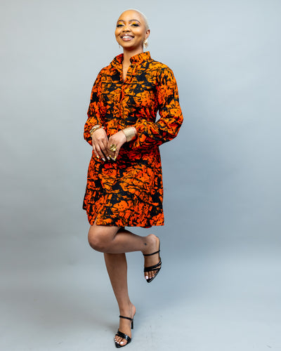 Zahara Shirt Dress - Orange Print