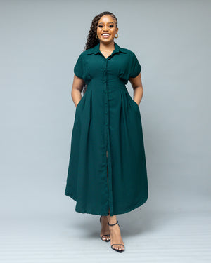 Iris Midi Shirt Dress - Emerald Green