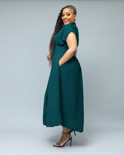 Iris Midi Shirt Dress - Emerald Green