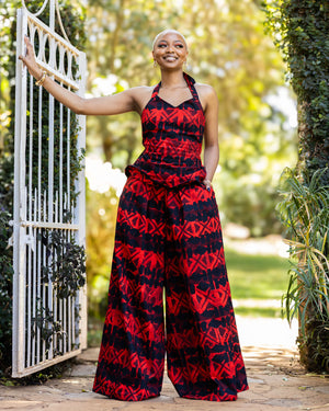 Mocha Palazzo Set - Red Print