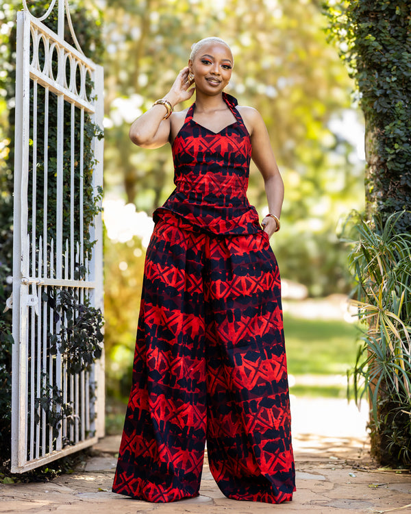 Mocha Palazzo Set - Red Print